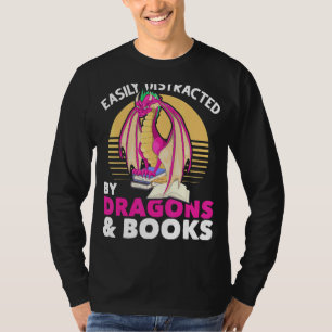 Retro Reading Book Fantasy Dragon Book Dragon T-Shirt