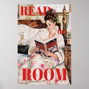 Retro Reading Nook Art Print Vintage Woman in Bed
