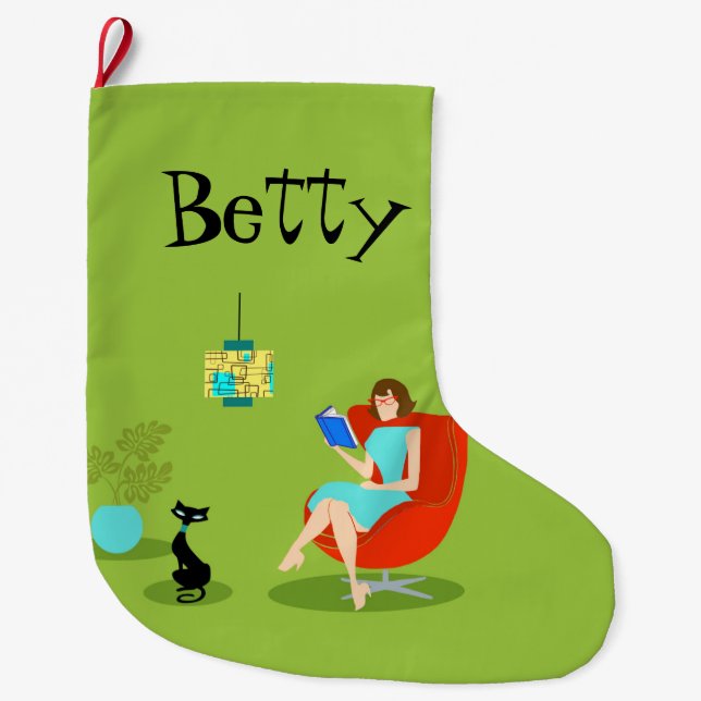 Retro Reading Woman Christmas Stocking (Front)