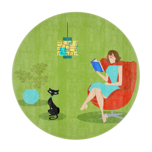 Retro Reading Woman Cutting Board (Front)
