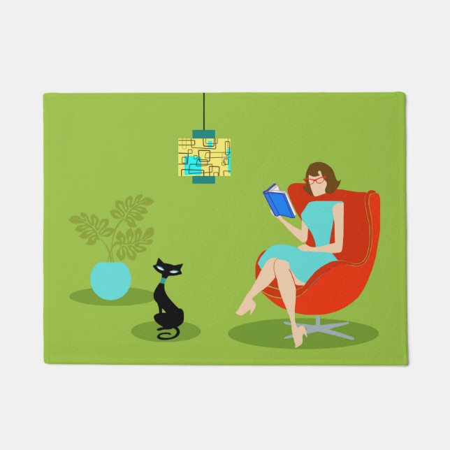 Retro Reading Woman Door Mat (Front)