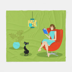 Retro Reading Woman Fleece Blanket