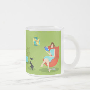 Retro Reading Woman Frosted Glass Mug