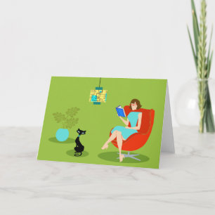 Retro Reading Woman Greeting Card