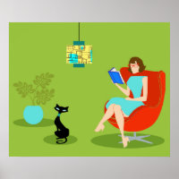 Retro Reading Woman Poster
