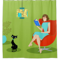 Retro Reading Woman Shower Curtain