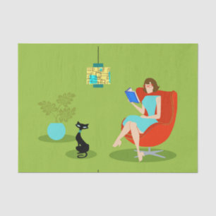 Retro Reading Woman Tissue Paper