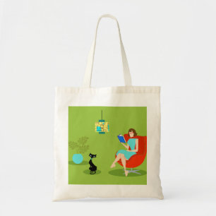 Retro Reading Woman Tote Bag