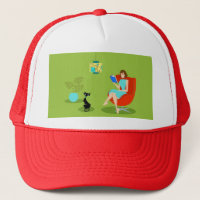 Retro Reading Woman Trucker Hat