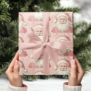 Retro Realistic Santa Claus Pink Pattern  Wrapping Paper