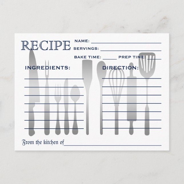 Retro Recipe Card Blue Striped (Front)