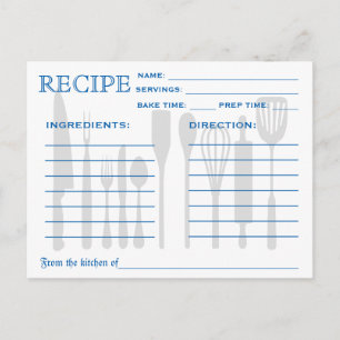 Retro Recipe Card Kitchen Tools Blue Striped