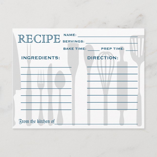 Retro Recipe Card Kitchen Tools Striped (Front)