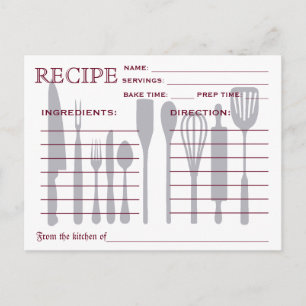 Retro Recipe Card Kitchen Tools Striped