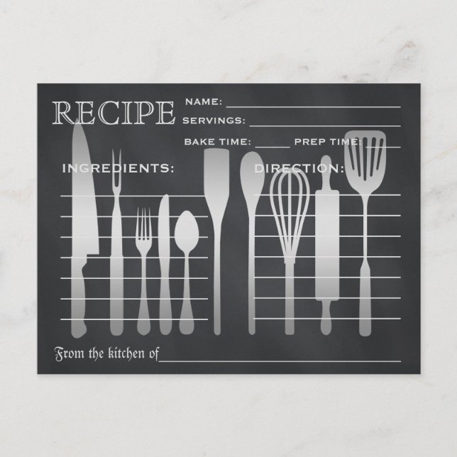 Retro Recipe Card Kitchen Tools Striped (Front)