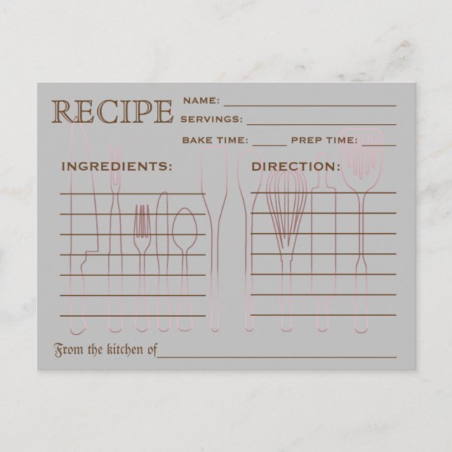 Retro Recipe Card Kitchen Tools Striped (Front)