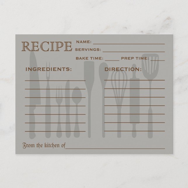Retro Recipe Card Kitchen Tools Striped (Front)