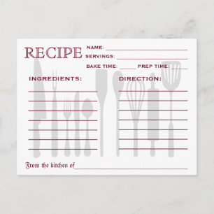 Retro Recipe Card Kitchen Tools Striped