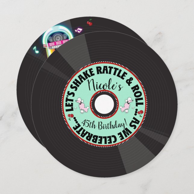 Retro Record 1950'S 50'S Fifties Birthday Party Invitation (Front/Back)