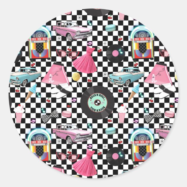 Retro Record 1950'S 50'S Fifties Party Favour Classic Round Sticker (Front)