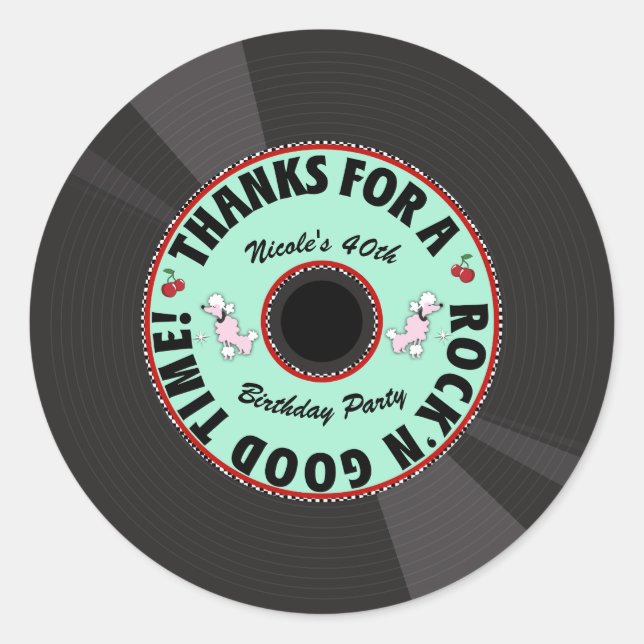 Retro Record 1950'S 50'S Fifties Party Thank You Classic Round Sticker (Front)
