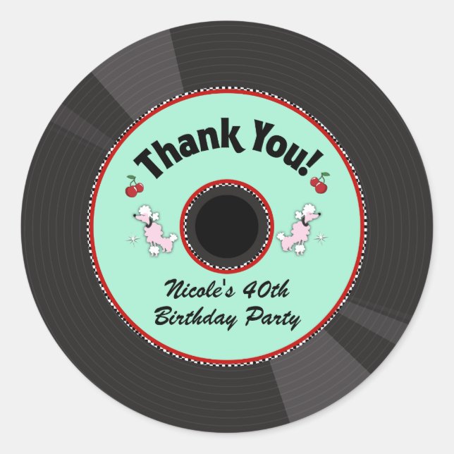 Retro Record 1950'S 50'S Fifties Party Thank You Classic Round Sticker (Front)