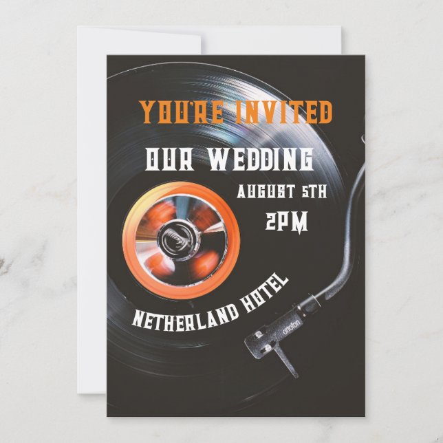 RETRO RECORD PLAYER CUSTOM WEDDING INVITATIONS  (Front)