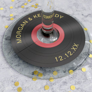 Retro Record Rock and Roll Wedding Wine Glass Tags