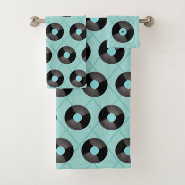 Retro Record Shower Bath Towel Set (Insitu)