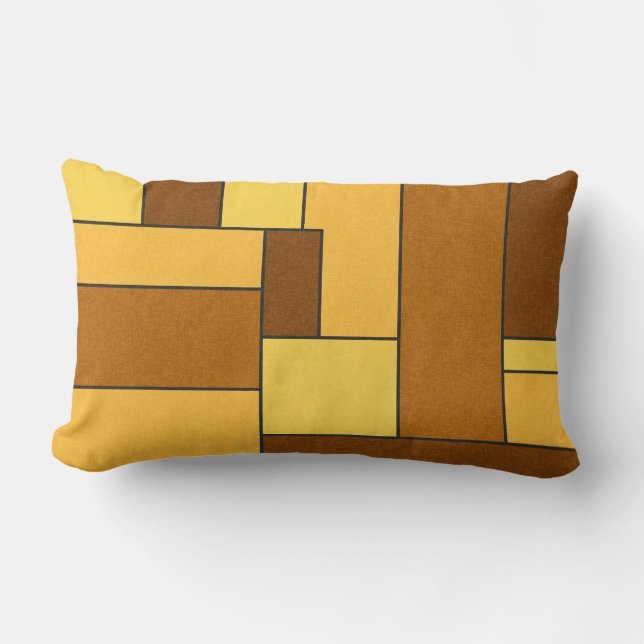 RETRO RECTANGLES BROWN YELLOW ORANGES PATTERNS TEM LUMBAR CUSHION (Front)
