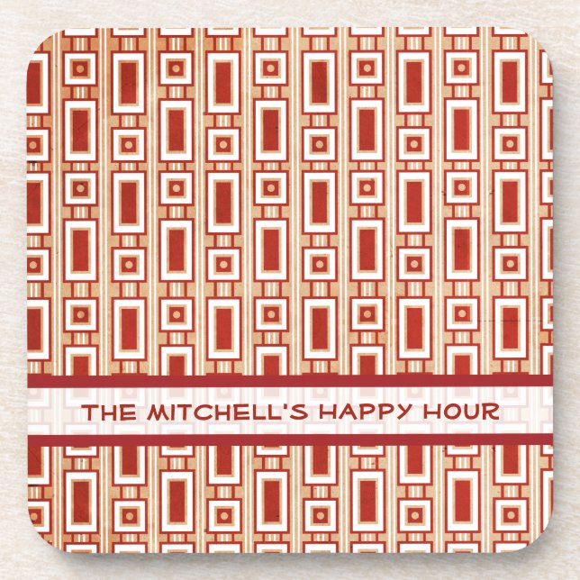 Retro Rectangles Personalised Coasters Set - Red (Front)