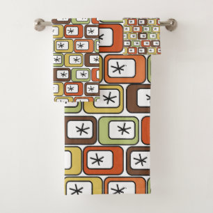 Retro Rectangles with Starbursts Bath Towel Set