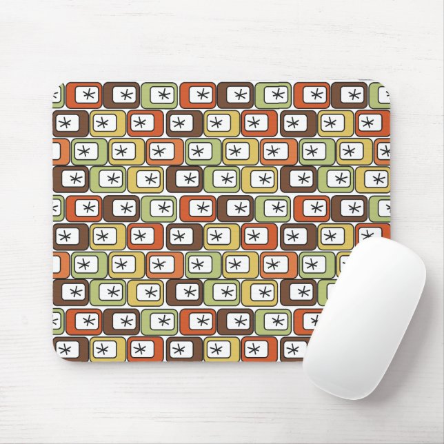 Retro Rectangles with Starbursts  Mouse Mat (With Mouse)