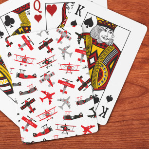 Retro Red and Black WWII Military Aeroplane Patter Playing Cards