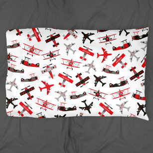 Retro Red and Black WWII Military Airplane Pattern Pillowcase