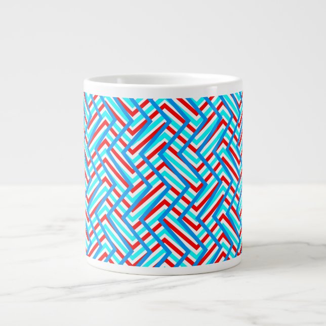 Retro red and blue graphic print large coffee mug (Front)