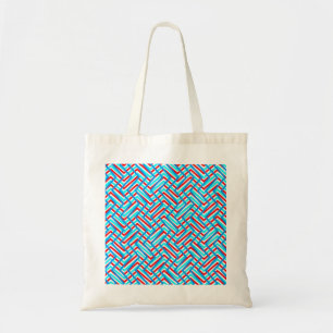 Retro red and blue graphic print tote bag