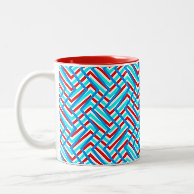 Retro red and blue graphic print Two-Tone coffee mug (Left)