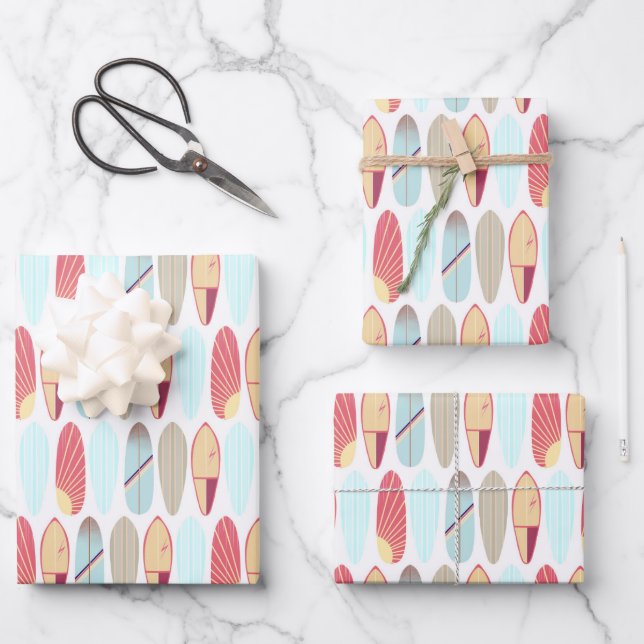 Retro Red And Blue Surfboard Pattern  Wrapping Paper Sheet (Front)