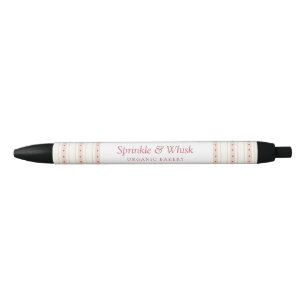 Retro Red And Cream Heart Stripes Bakery Black Ink Pen