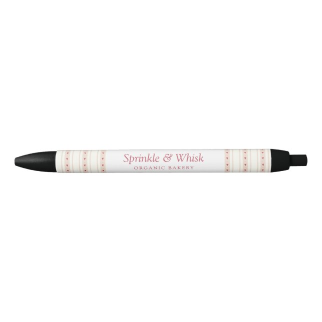 Retro Red And Cream Heart Stripes Bakery Black Ink Pen (Front)