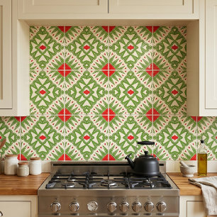 Retro Red and Green Bohemian Geometric Mosaic Tile