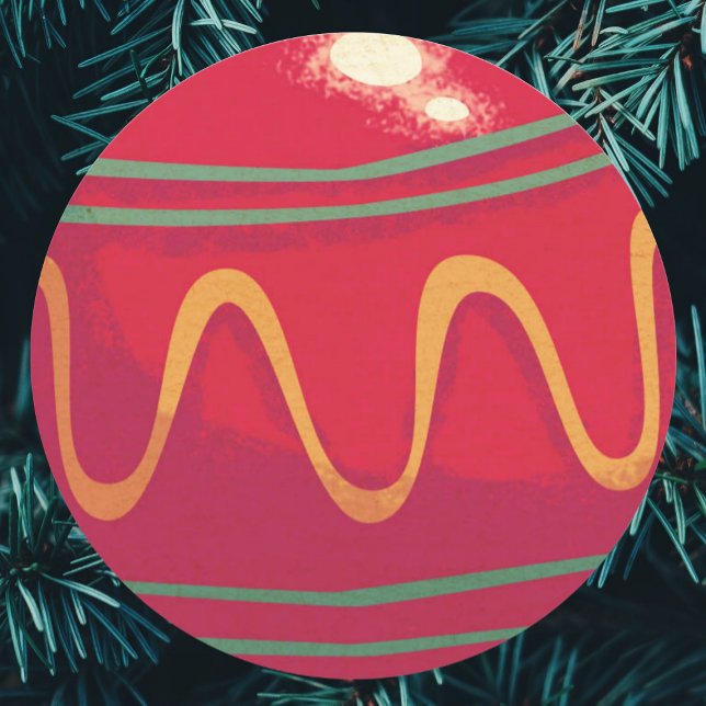 Retro Red and Green Christmas Ornaments Classic Round Sticker (Creator Uploaded)