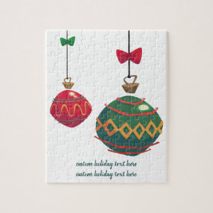 Retro Red and Green Christmas Ornaments Jigsaw Puzzle
