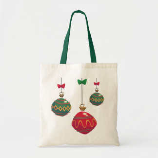 Retro Red and Green Christmas Ornaments Tote Bag