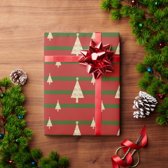 Retro Red and Green Christmas Wrapping Paper (Holiday Gift)