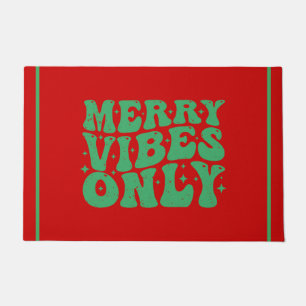 Retro Red and Green Merry Vibes Holiday Doormat