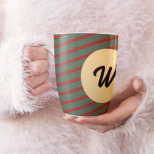 Retro red and green striped Custom Monogrammed Coffee Mug