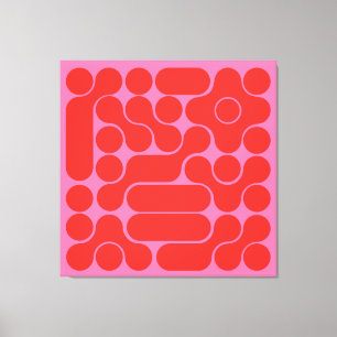 retro red and hot pink circle abstract canvas print