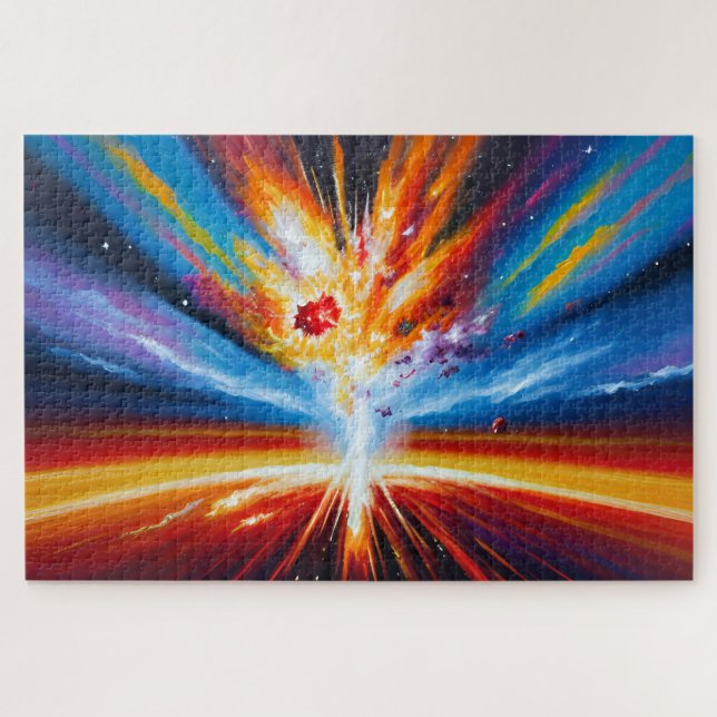 Retro red and orange random explosion in universe jigsaw puzzle (Horizontal)